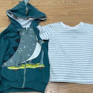 Jarvis  archer hoodie and matching tee shirt boys 4t dinosaur 🦕 green white
